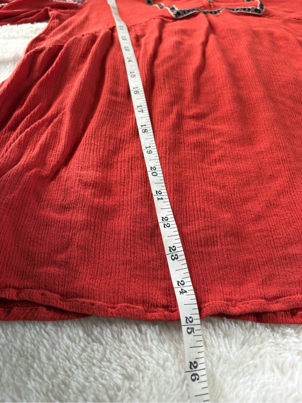 Suzanne Betro Embroidered Peasant Boho TunicRust Red Long Sleeve Tunic Top Sz: M - Picture 5 of 8